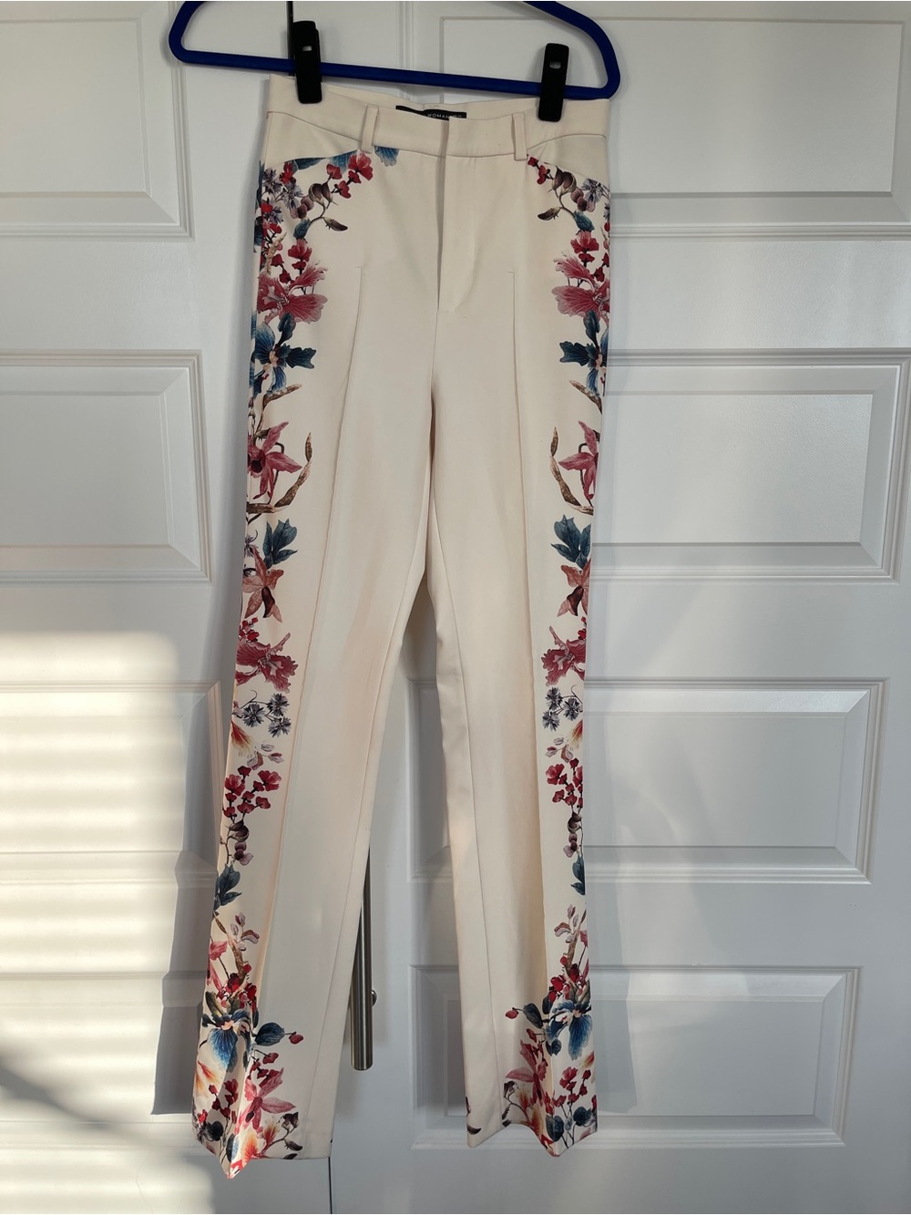 Cream Floral-Trim Stretch Trousers